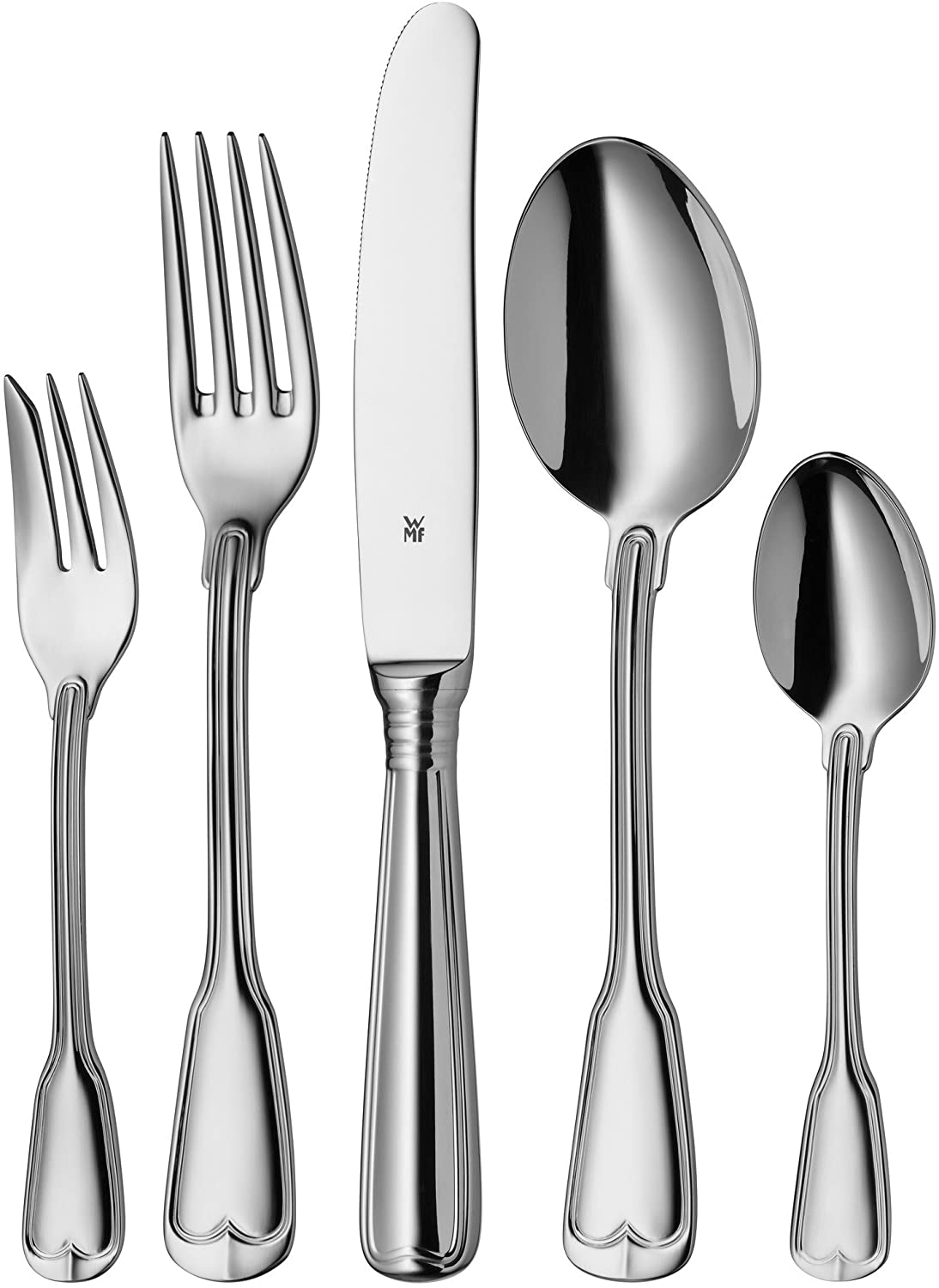 WMF Augsburger Faden Cutlery Set for 12 People 66 Pieces 60 Pieces with Serving Cutlery Set Knife Blade Polished Cromargan Stainless Steel Shiny Dishwasher Safe