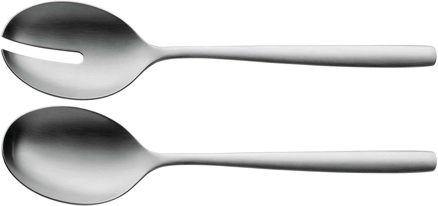 WMF Prego Salad Servers 30 cm, Large, Salad Fork and Serving Spoon, Cromargan Matte Stainless Steel, Dishwasher Safe