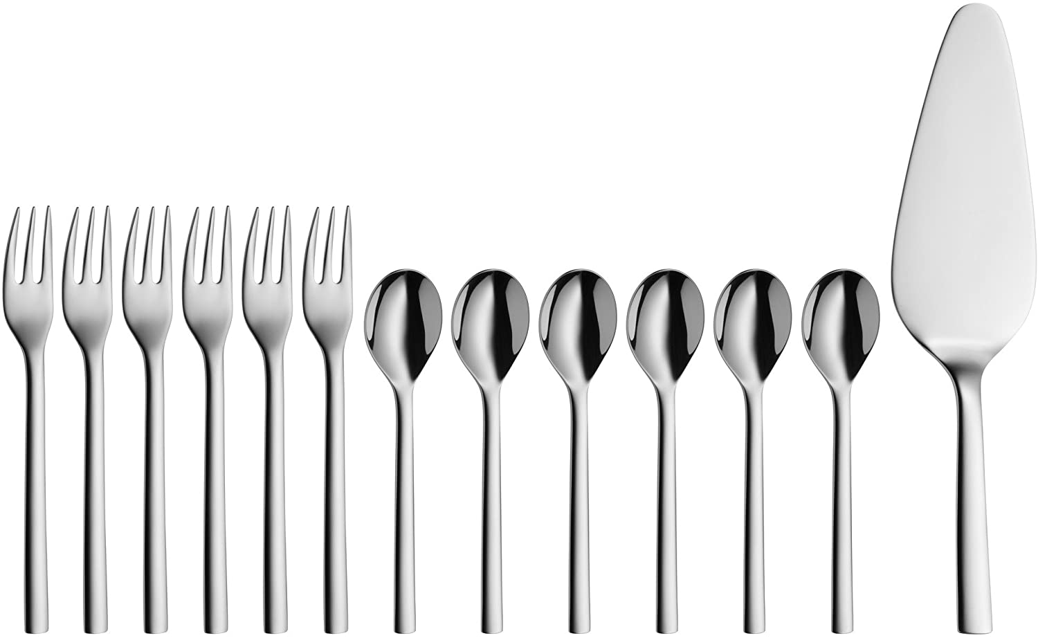 WMF Nuova Fruit / Cake Cutlery 13 Pieces for 6 People, Coffee Spoon, Cake Fork, Cake Server, Polished Cromargan Stainless Steel, Dishwasher Safe