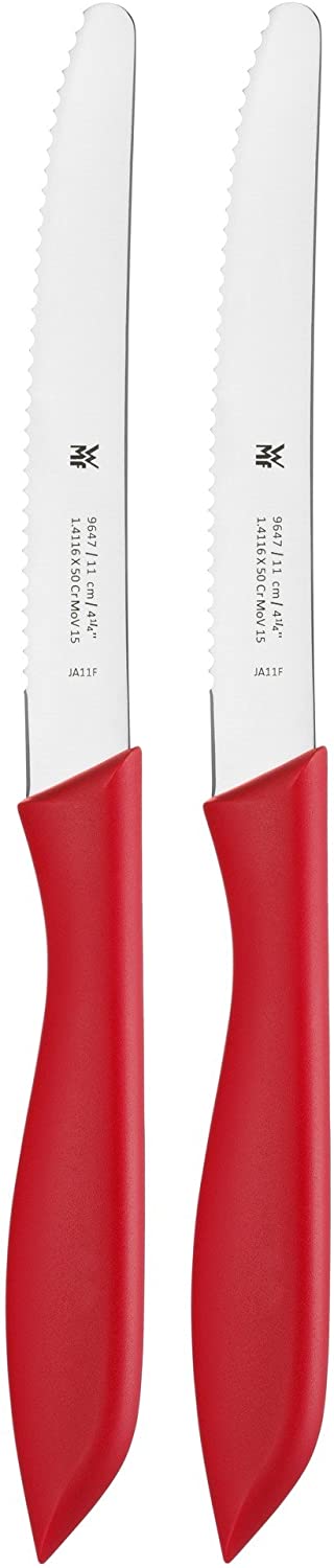 WMF Breakfast Knife Set 2 Pieces 23 cm Bread Knife Serrated Edge Bread Time Knife Special Blade Steel Plastic Handle Red