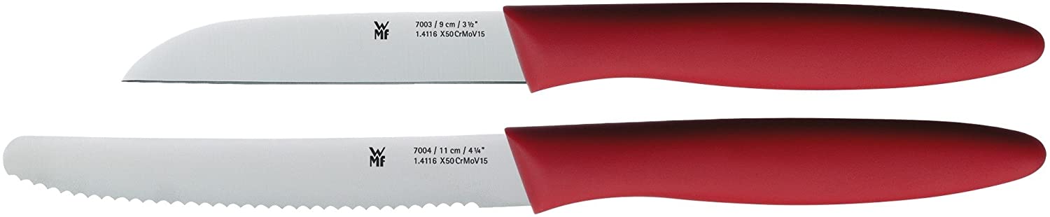 WMF 2-Piece Knife Set with Food Knife and Vegetable Knife, Special Blade Steel, Plastic Handles Red