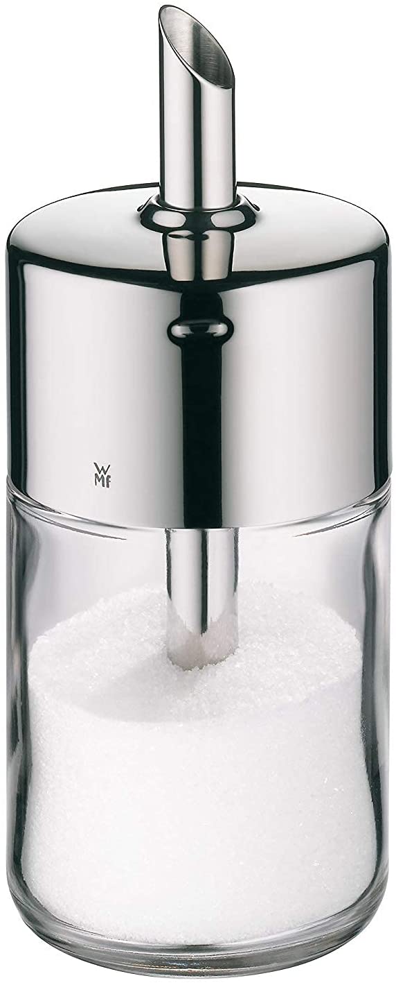 WMF Barista Sugar Shaker 240 g, Glass, Cromargan Stainless Steel, Polished, Ideal for White/Brown Sugar, Cocoa or Spice Shakers