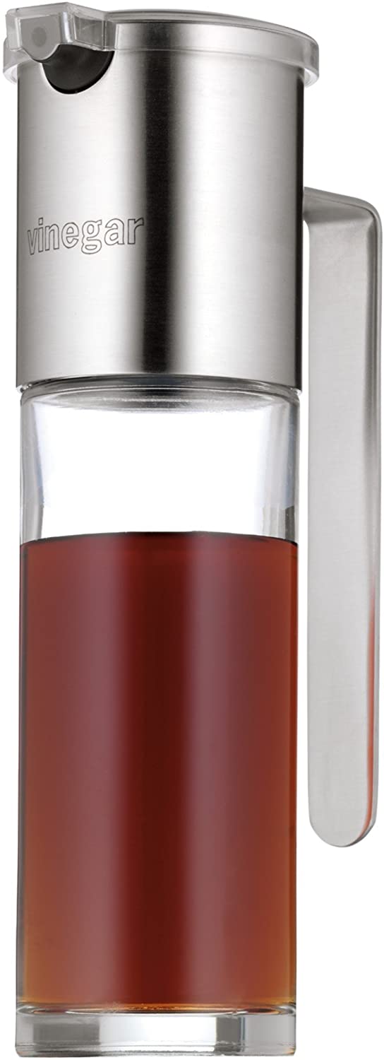 WMF Basic Vinegar Dispenser 120 ml, Vinegar and Oil Dispenser with Aroma Lid and Return Opening, Glass Container, Matte Cromargan Stainless Steel, Dishwasher Safe