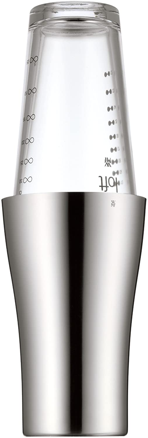 WMF Clever&More Cocktail Set 2-Piece Stainless Steel Cocktail Shaker with Mixing Glass, 600 ml, Scaled, Cromargan Polished Stainless Steel, Dishwasher Safe