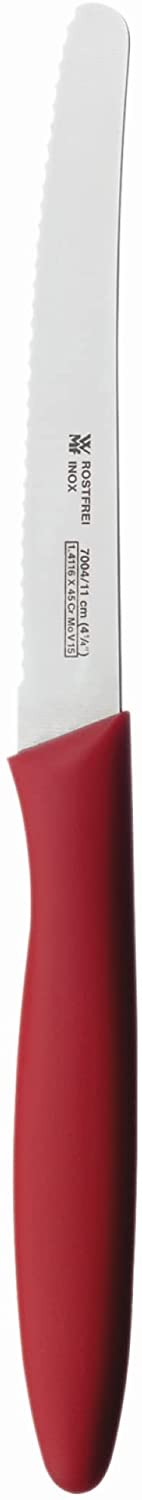 WMF Cold Cuts Knife Blade length 11 cm Serrated Sharpening Steel Red Handle Made of Plastic