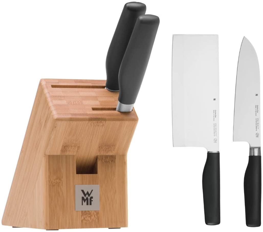 WMF Cuisine One Asia Knife Block with Knife Set 3 Pieces, 2 Forged Knives, 1 Beech Block, Special Blade Steel, Performance Cut