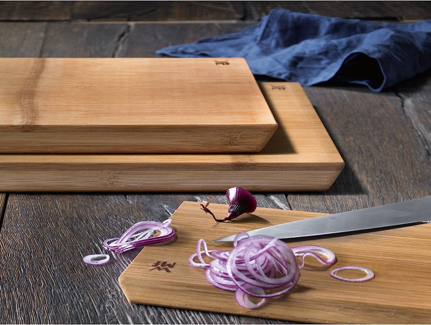 WMF Edge Chopping Board, Large, 45 x 28 x 1.5 cm, Natural Bamboo, Rectangular Wooden Board, Kitchen Board, Gentle on Blade, Serving Board with Slanted Edges