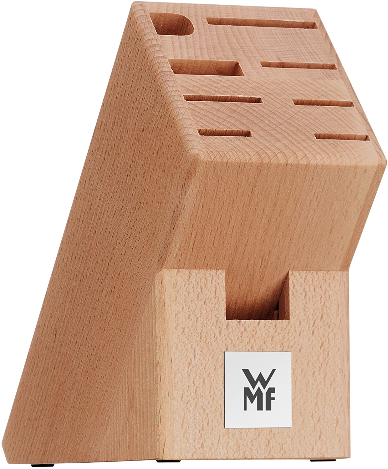 WMF Knife block without knife, untipped, wood, beech wood, empty, for 6 knives, 1 meat fork, 1 sharpening steel, 1 pair of scissors