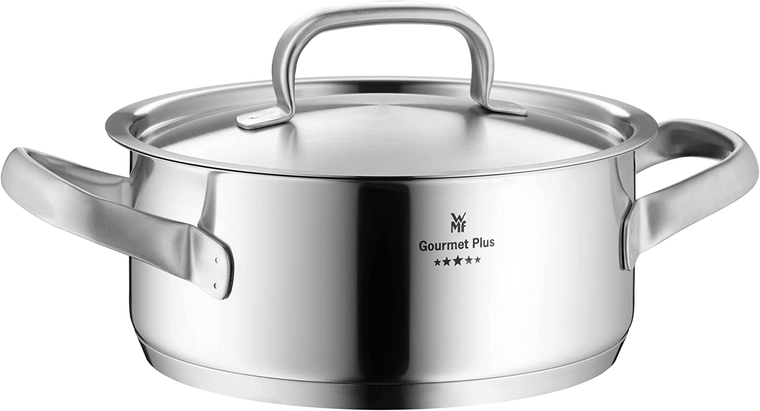 WMF cookware Ø 24 cm approx. 4,1l Gourmet Plus Inside scaling vapor hole hollow side handles metal lid Cromargan stainless steel suitable for all stove tops including induction dishwasher-safe