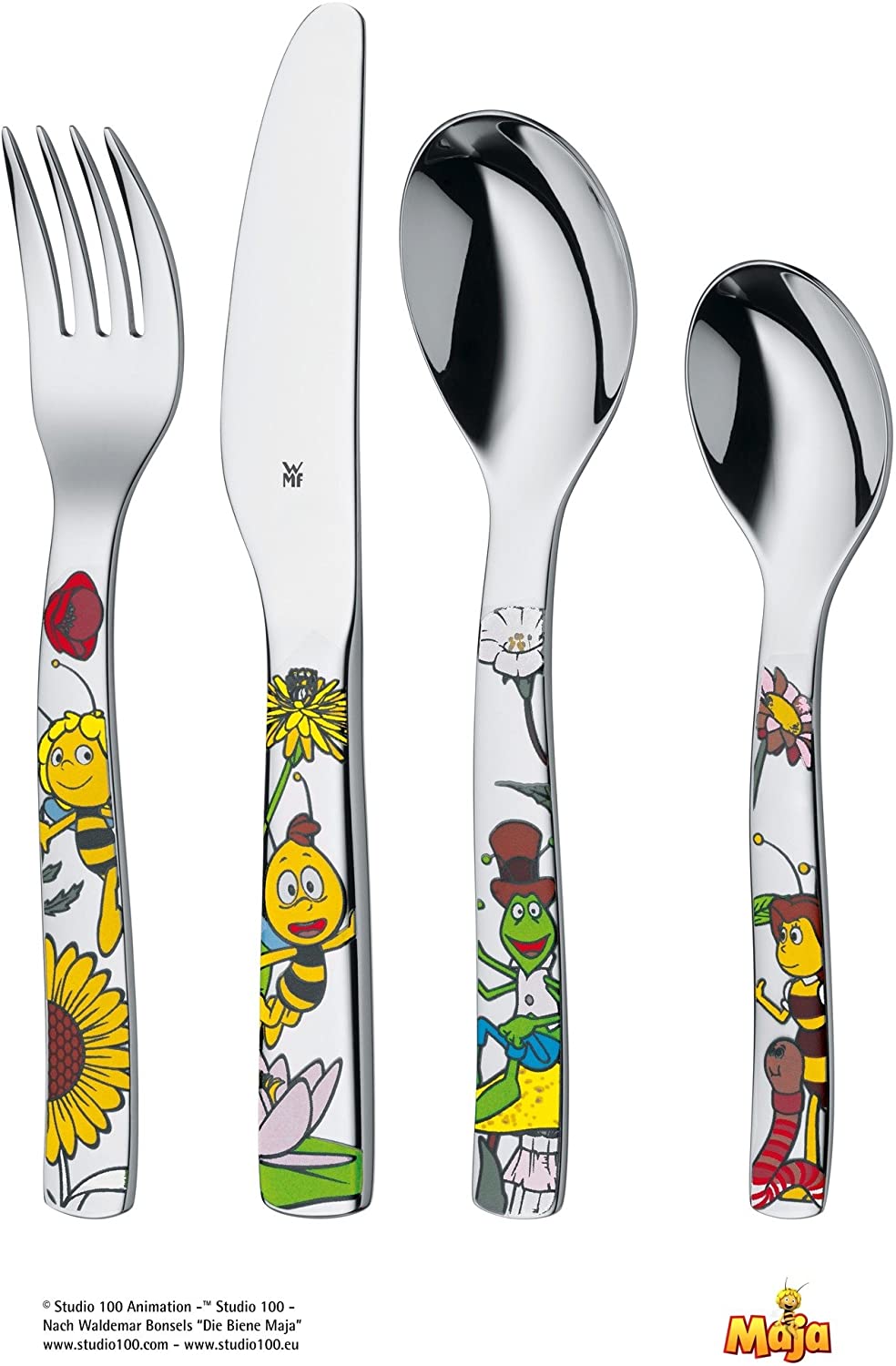 WMF Maya the Bee Children\'s Cutlery Set, 4 Pieces, for 3 Years and up, Polished Cromargan Stainless Steel