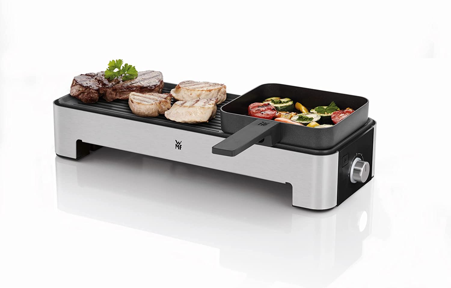 WMF KÜCHENminis table grill for 2, electric grill with compact grill surface and variable temperature setting, 1000 W
