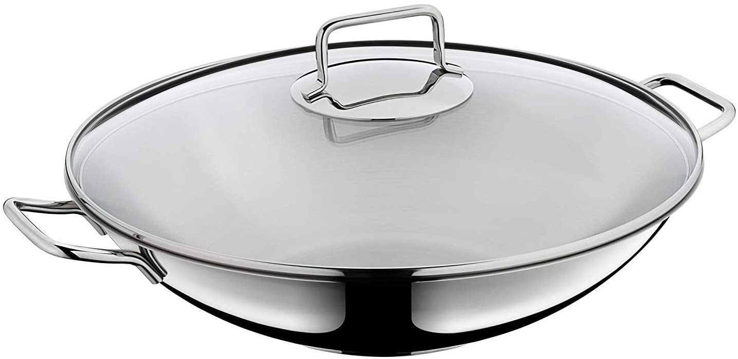 WMF Macao Wok Induction 2-Piece 36 cm with Glass Lid Polished Cromargan Stainless Steel Uncoated
