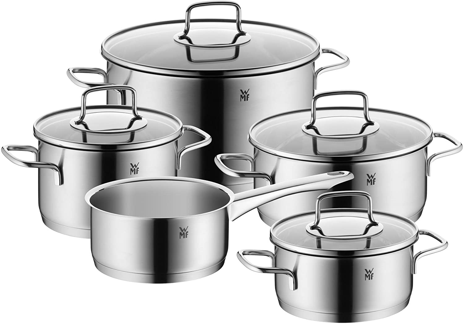 WMF Merano Induction Cooking Pot Set with Glass Lid, Polished Cromargan Stainless Steel, Induction Pots Set, Uncoated