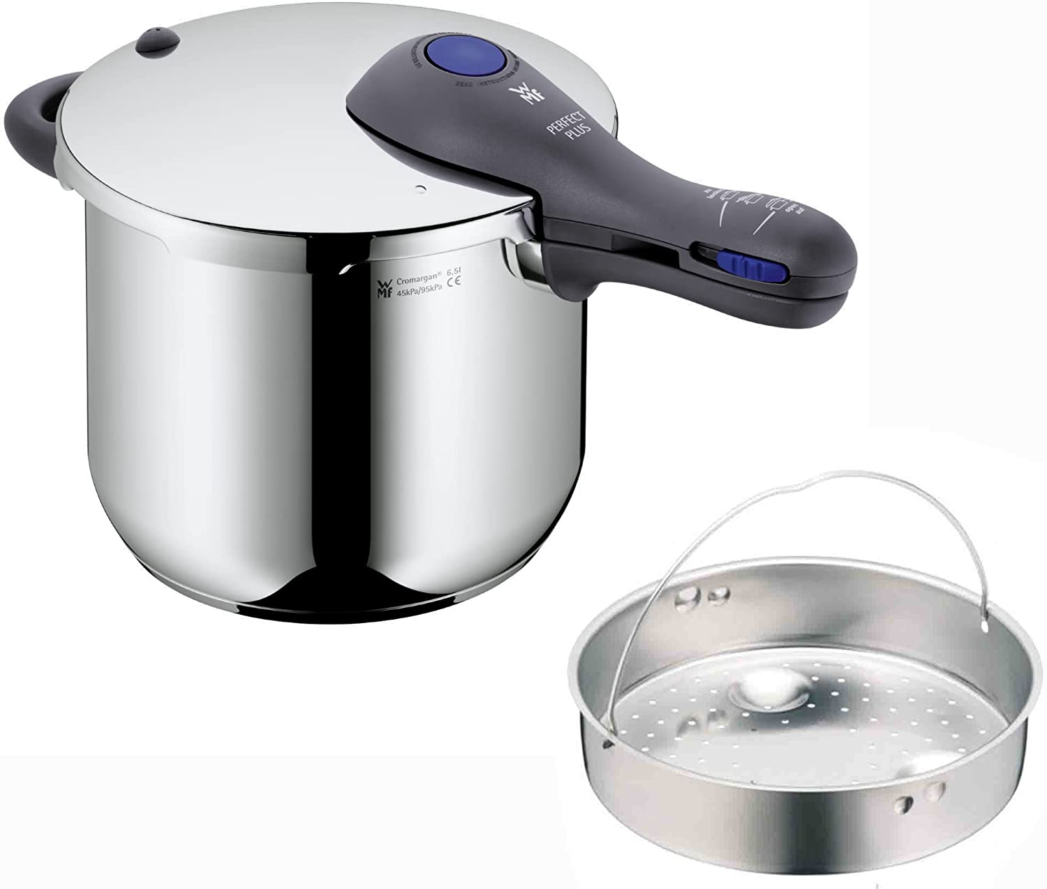 WMF Perfect Plus Pressure cooker 6,5l with insert Ø 22cm internal scaling Cromargan stainless steel suitable for induction