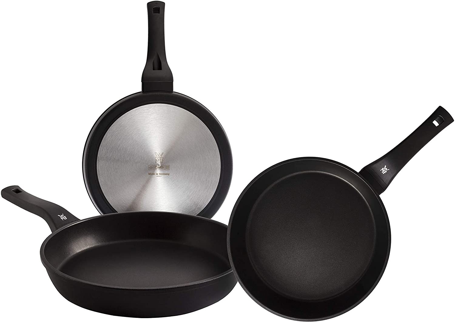 WMF Permadur Premium 3-Piece Pan Set Stainless Steel 20 / 24 / 28 cm with Non-Stick Coating for All Hob Types Including Induction