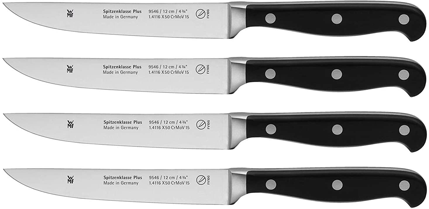 WMF Spitzenenklass Plus steak knife set, 4 pieces, 22 cm, knife forged, performance cut, plastic handle riveted, blade 12 cm