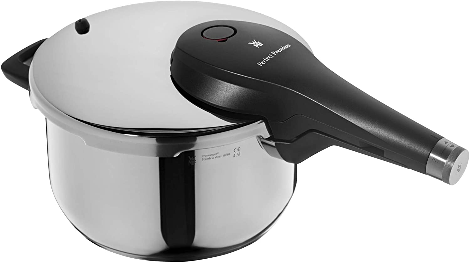 WMF Perfect Pressure Cooker 4.5 L Premium Polished Stainless Steel 2 Cooking Levels All-in-One Rotary Knob, Dishwasher Safe, Diameter Suitable for Induction, Stainless Steel, Silver, 22 cm