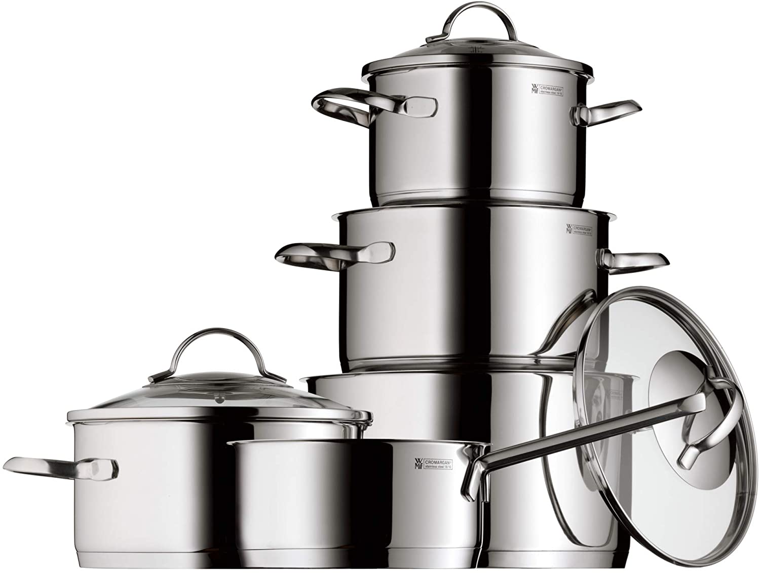 WMF Provence Plus 5-Piece Cookware Set with Glass Lids, Polished Cromargan Stainless Steel Cooking Pots & Saucepan