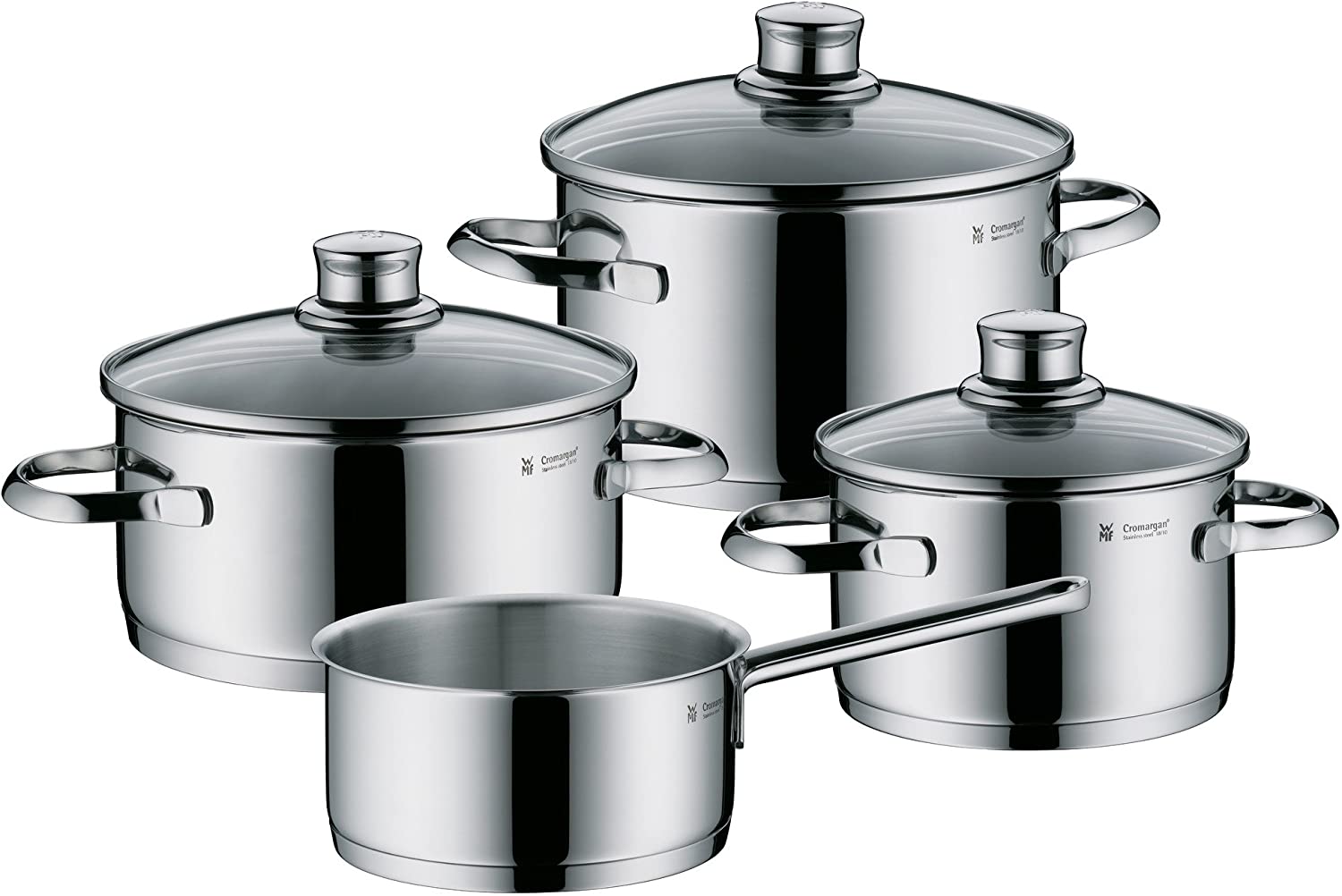 WMF Saucepan Set 4-Piece Sapphire Edge Glass Lid Polished Stainless Steel Suitable for Induction Cookers Dishwasher Safe