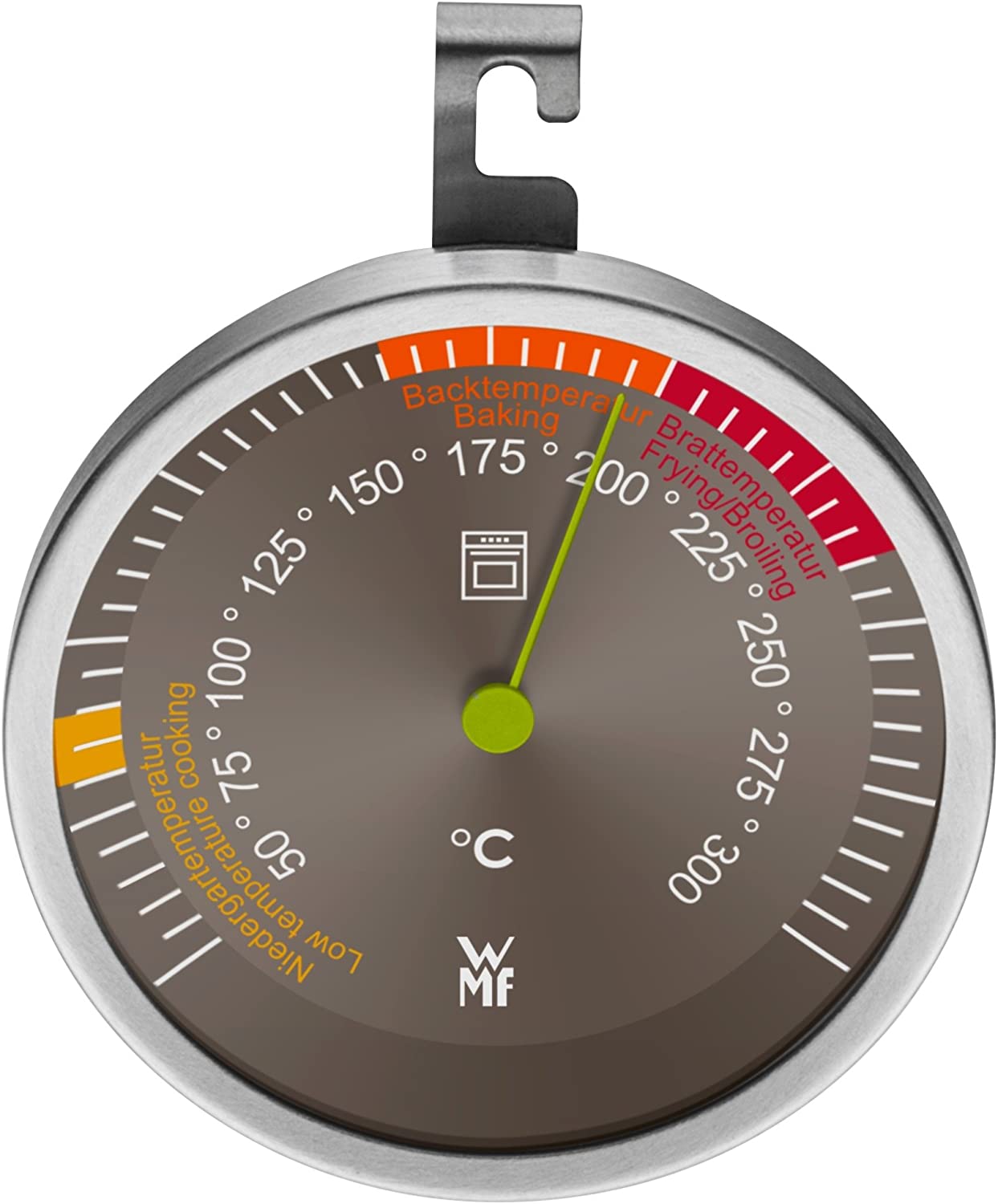 WMF Oven Thermometer, Analogue, Diameter 6.5 cm, Cromargan Stainless Steel, Glass up to 300°C