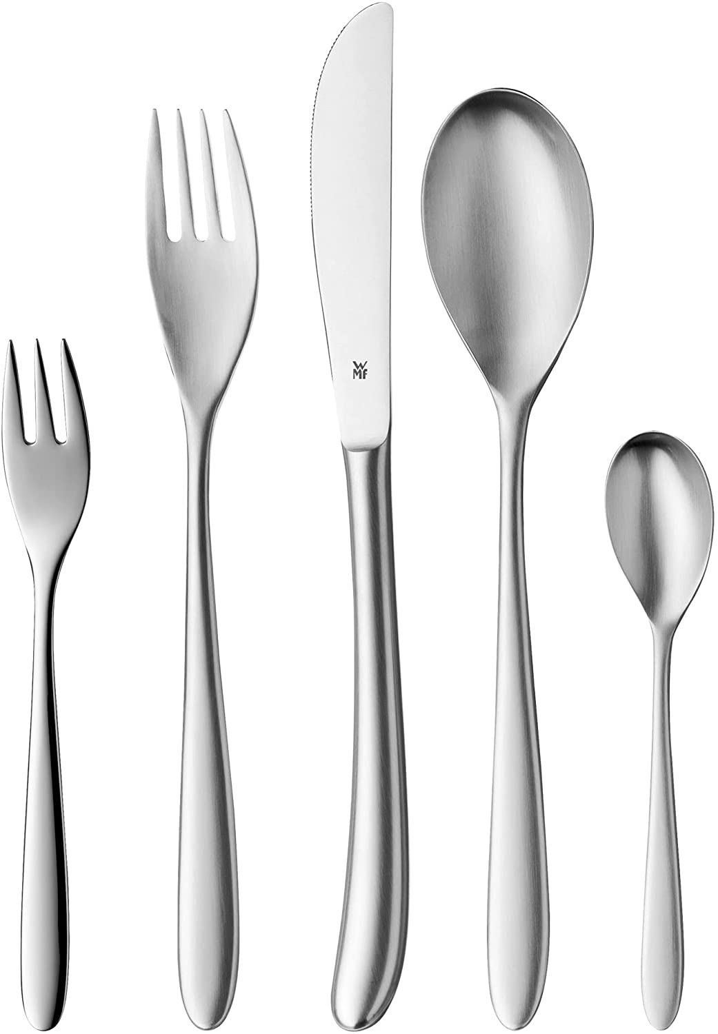 WMF Silk Cutlery Set for 12 People, Cutlery 60 Pieces, Monobloc Knife, Matte Cromargan Stainless Steel, Dishwasher Safe