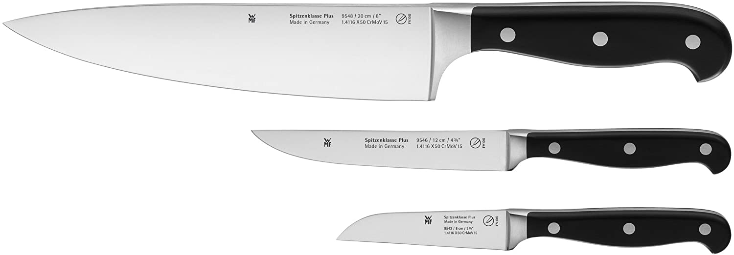 WMF Spitzenklasse Plus 3-Piece Knife Set Made in Germany, 3 Forged Kitchen Knives, Performance Cut, Special Blade Steel