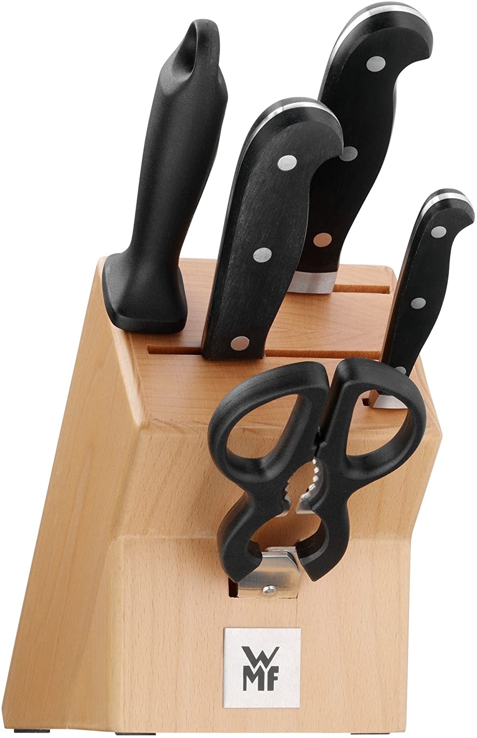 WMF Knife Block with Knife Set, Forged Performance Cut and One Block Beech Wood
