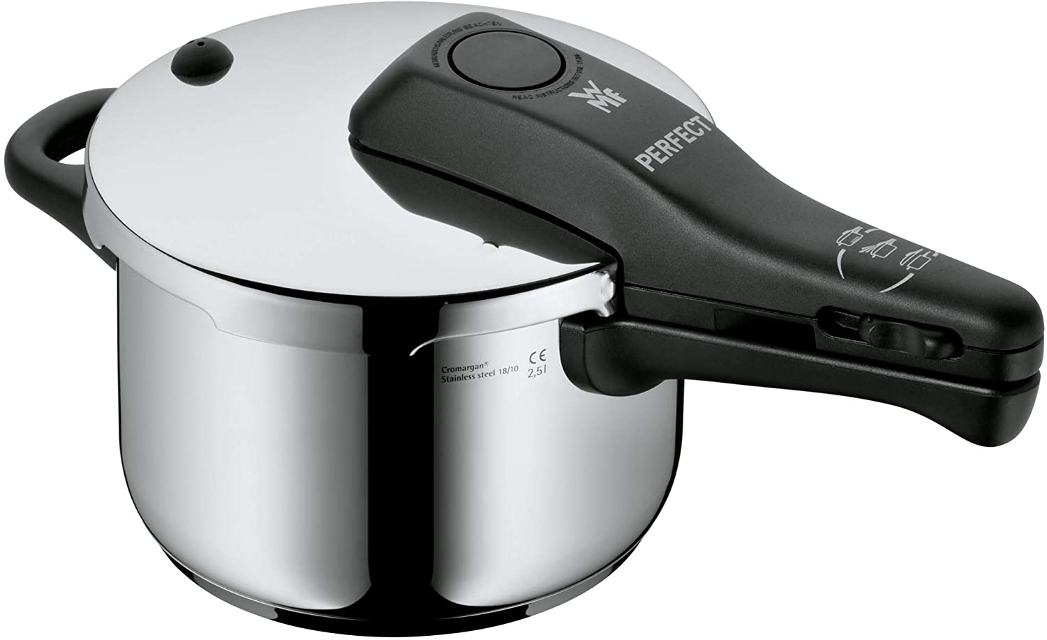 1028 / 5000 Translation results WMF Perfect pressure cooker induction 2.5l, pressure cooker, Cromargan polished stainless steel, 2 cooking levels, one-hand cooking level regulator