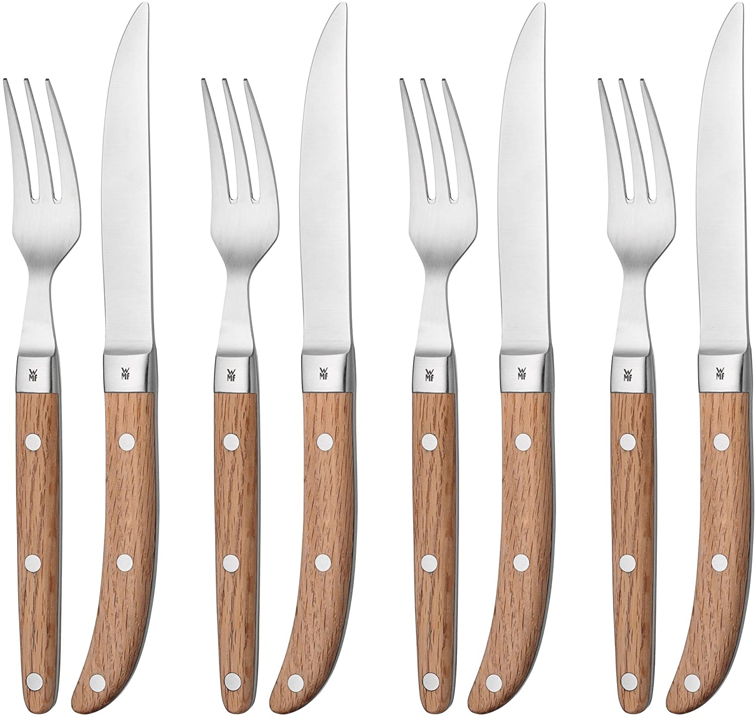 WMF Steak Cutlery Set, Ranch Steak Knife, Steak Fork, Cromargan Stainless Steel, Matt Oak Wood
