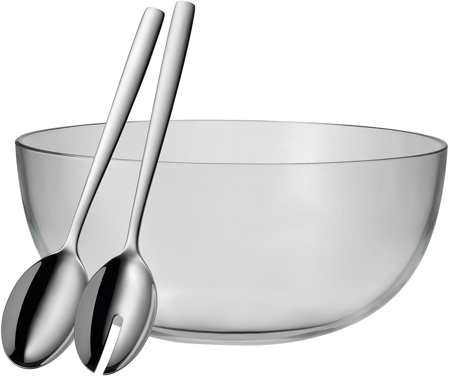 WMF Taverno 3-Piece Salad Bowl Set, Glass Bowl Diameter 23.5 cm, Salad Servers 25 cm, Glass, Stainless Steel, Cromargan, Rustproof, Dishwasher Safe, 43 x 30 x 30 cm