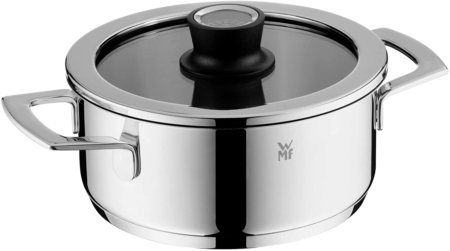 WMF VarioCuisine Saucepan 20 cm Silence Glass Lid with Thermometer, Stewing Pot 2.5 Litres Polished Cromargan Stainless Steel Induction Saucepan Uncoated