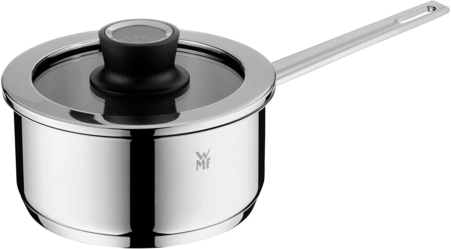 WMF VarioCuisine Saucepan 16 cm, Silence Glass Lid Thermometer, Cooking Pot 1.4 L, Cromargan Polished Stainless Steel, Saucepan Induction, Uncoated