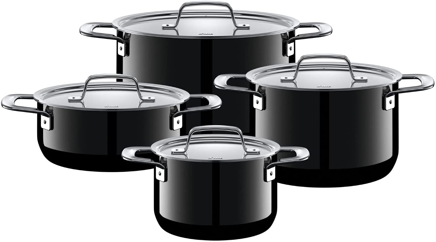 Silit Zeno Saucepan Set of 4 Saucepans with Metal Lid and Silargan Functional Ceramic Induction Pots Black