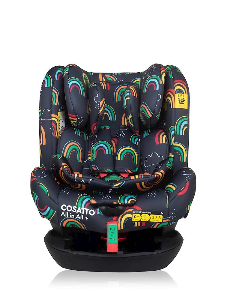 Cosatto All in All + Baby Car Seat Group 0+123, 0-36 kg, 0-12 Years, ISOFIX, ERF, Anti-Escape, Backrests, Disco Rainbow