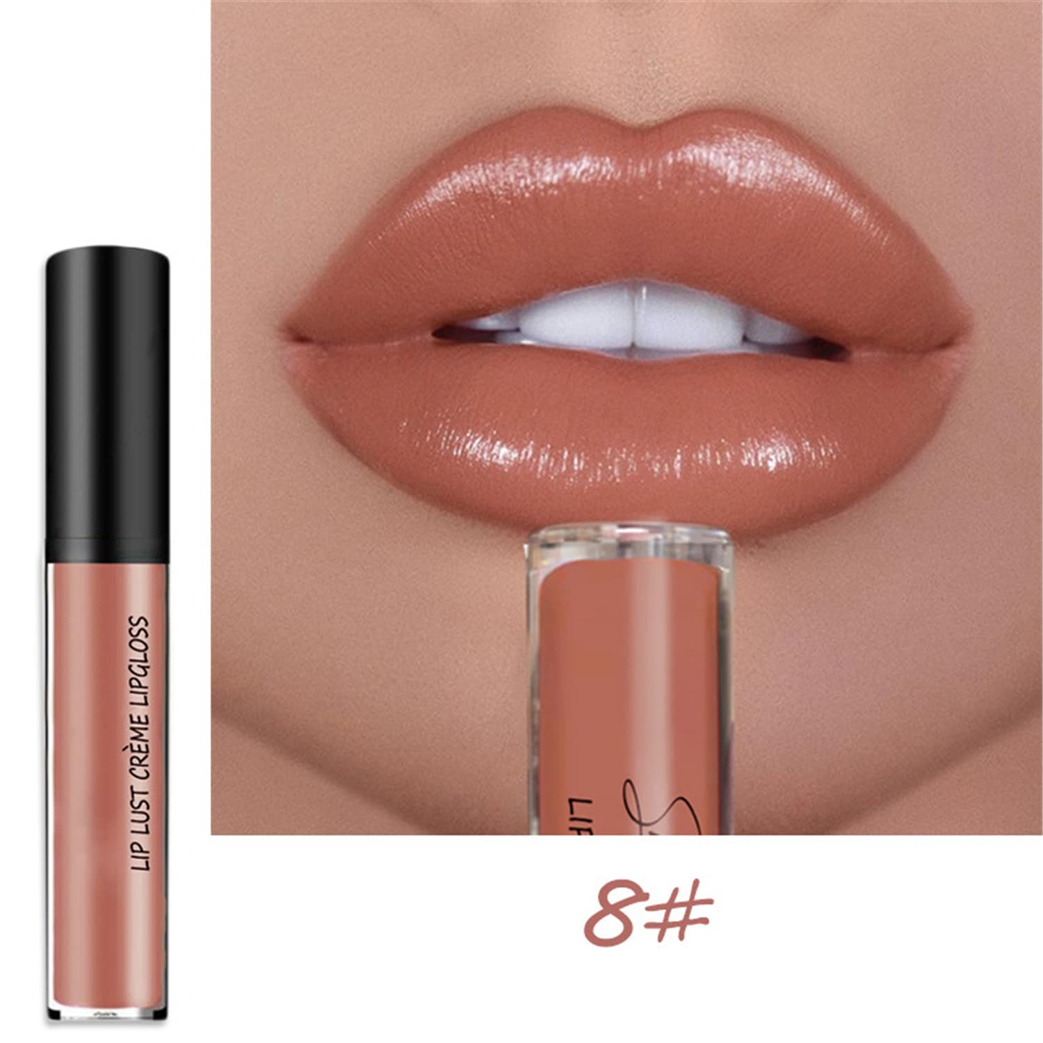 OWSEN 12 Colour Cream Texture Lipstick Waterproof | Lip Lust Cream Lip Gloss, Long-Lasting Moisturising Liquid Lipstick (8#), ‎8#