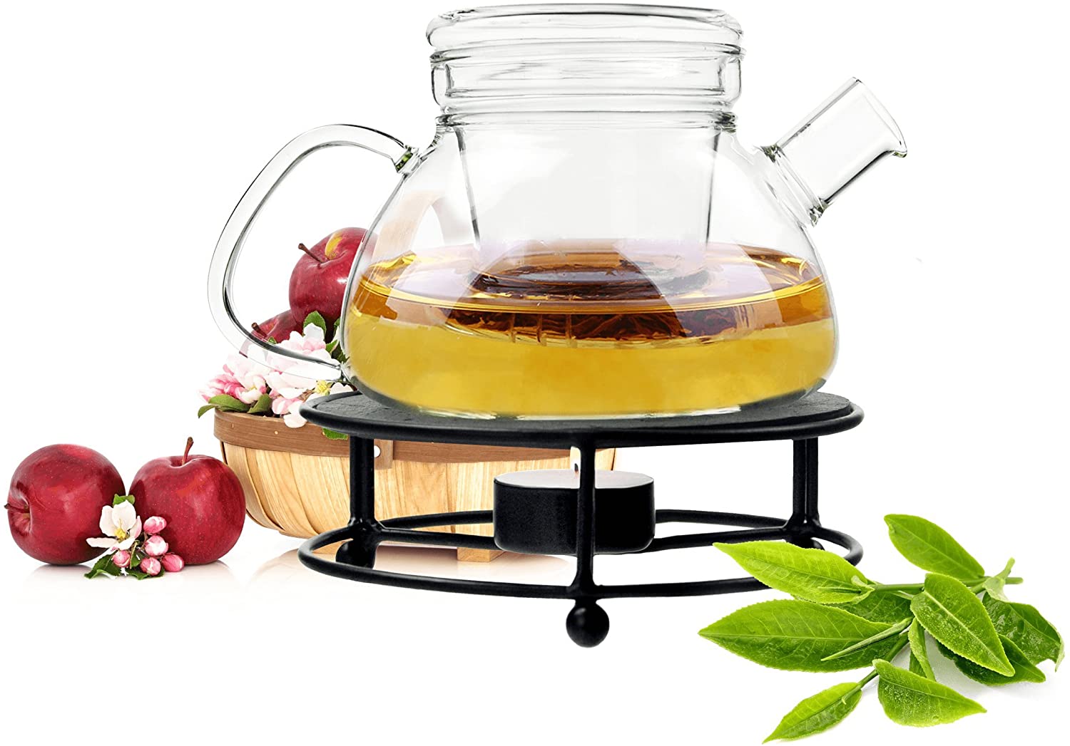 Teapot with Tea Strainer and Metal Stove Glass Jug Kettle Teepot Maker
