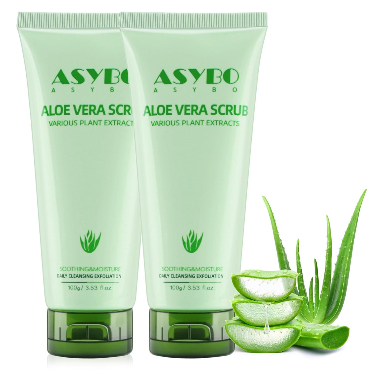 ASYBO 100MLx2 Natural Exfoliating Facial Scrub, Organic Aloe Vera Exfoliating Scrub for Blackheads, Dark Spots and Acne, Face, Body and Foot Scrub to Remove Dirt