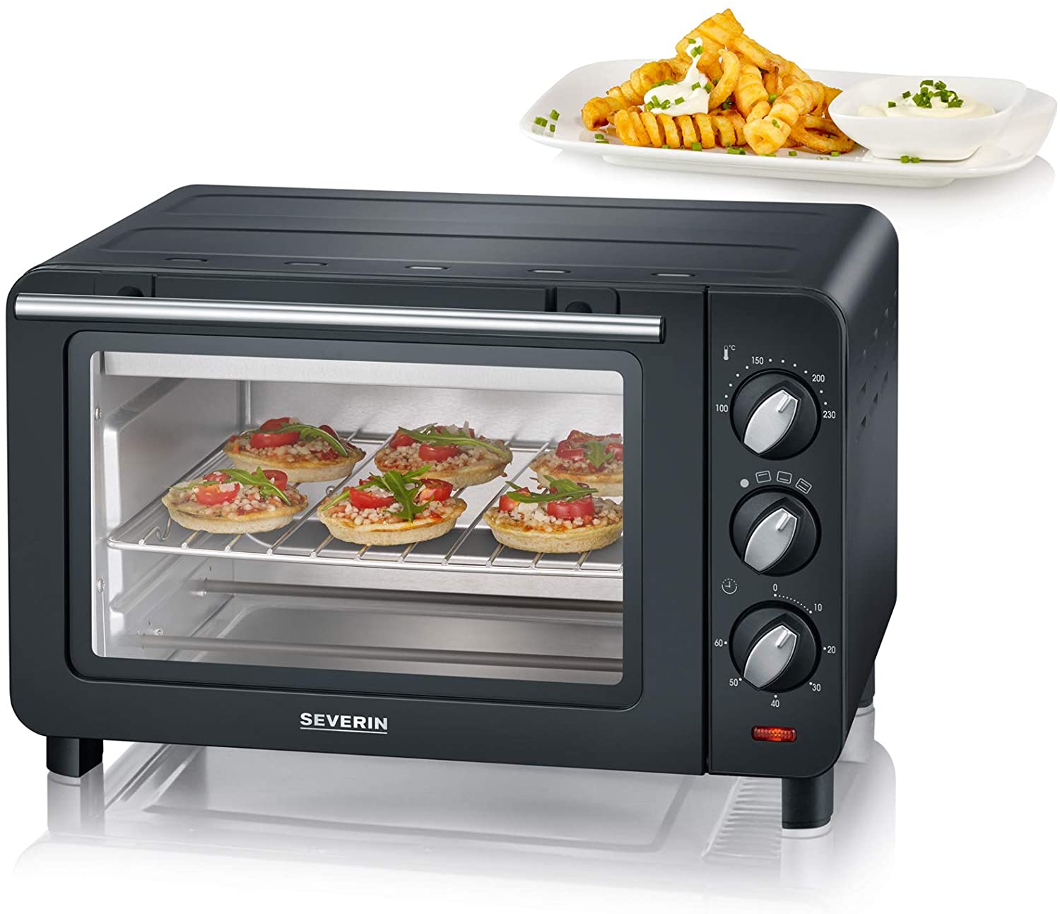 Severin TO 2064 Baking and Toast Oven, 1200 W, Incl. Cooking Grate and Baking Tray, 14 litres, Silver/Black