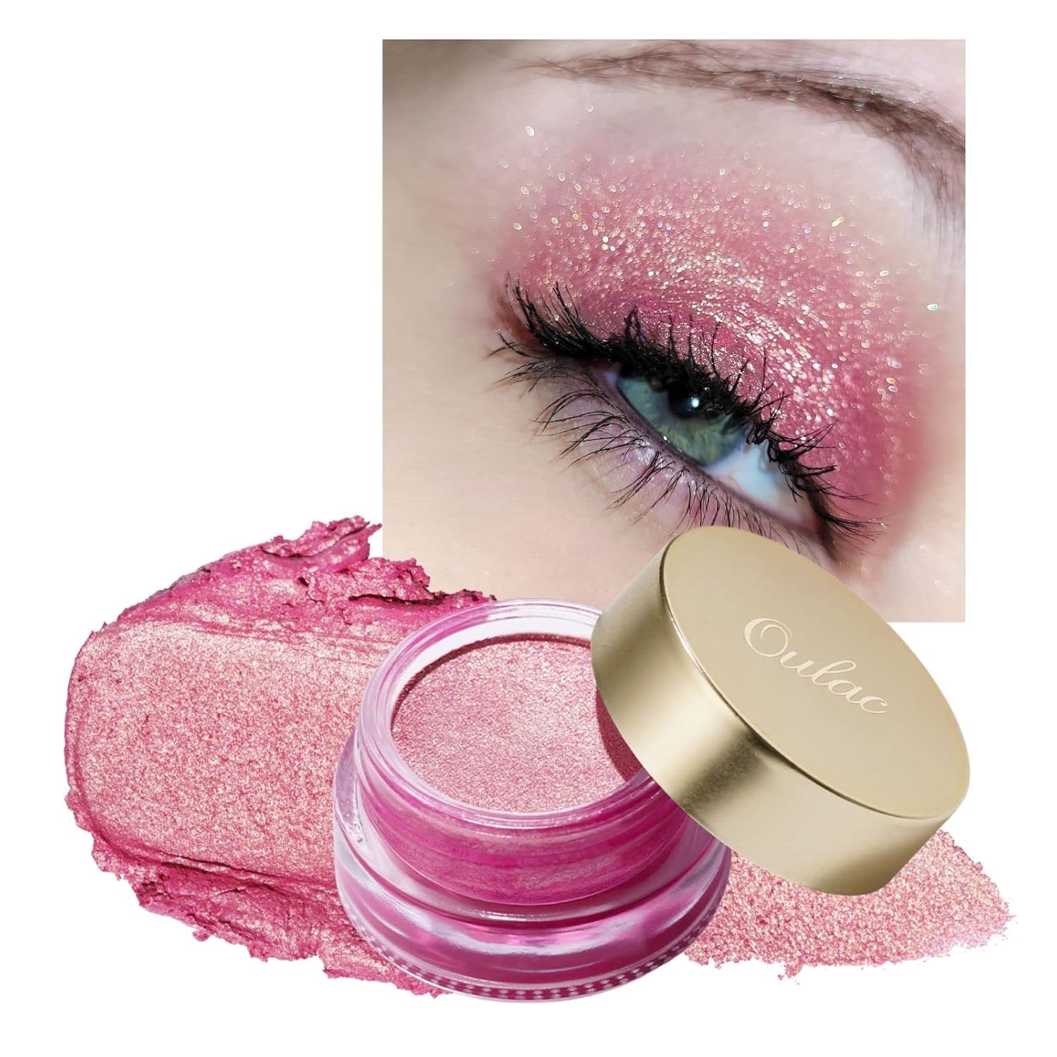 Oulac Glitter Eyeshadow Pink, Highly Pigmented Cream Eyeshadow, Waterproof and Long-Lasting, Metallic Shimmer Finish, Blendable and Wrinkle-Free Eye Make-Up, Vegan, 06 g (10)