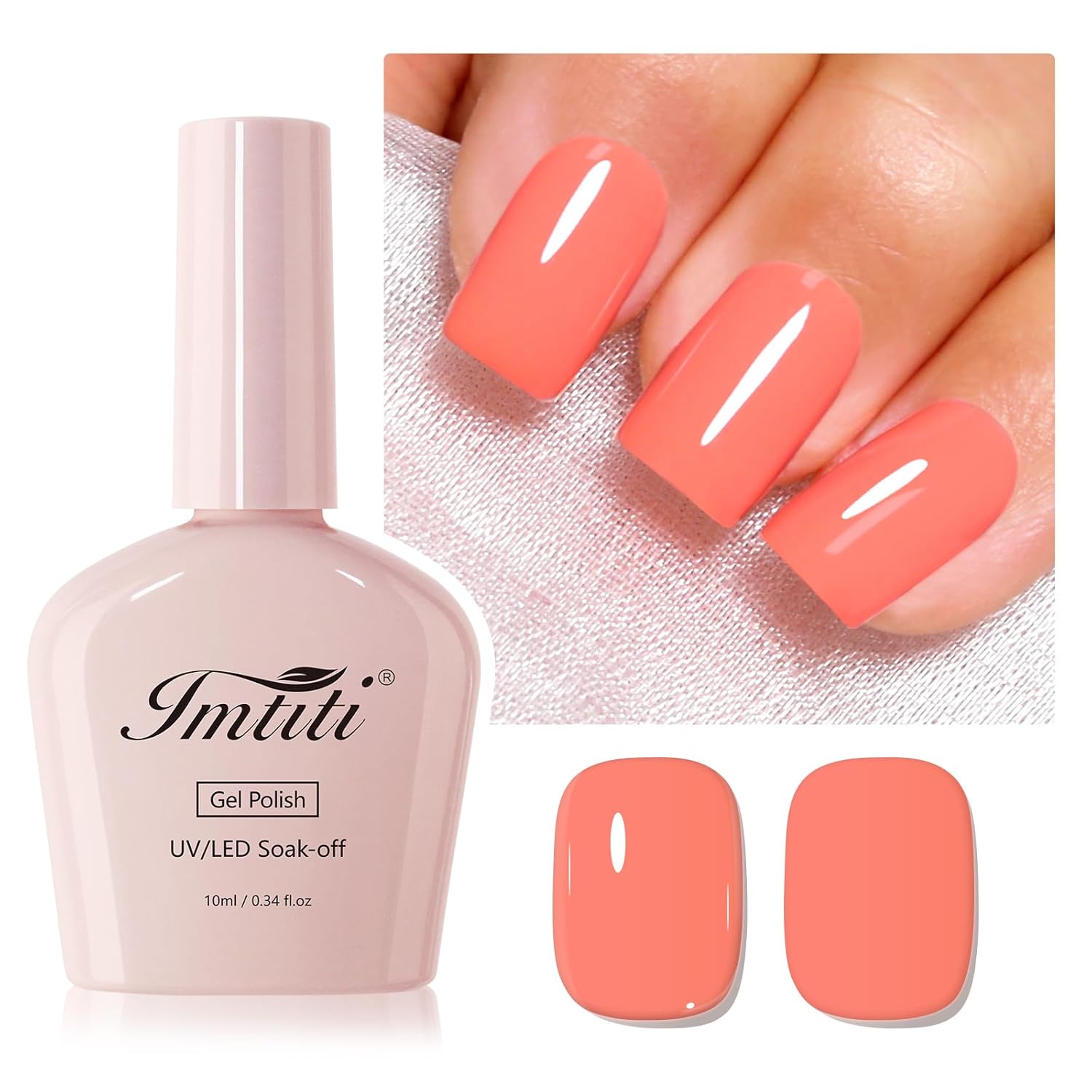 Imtiti Coral Gel Nail Polish, 1pc. Coral Orange Soak Off UV LED Gel Polish, Long Lasting, Nail Art Manicure Salon DIY at Home for Spring and Summer (0.34 Fl Oz-955)