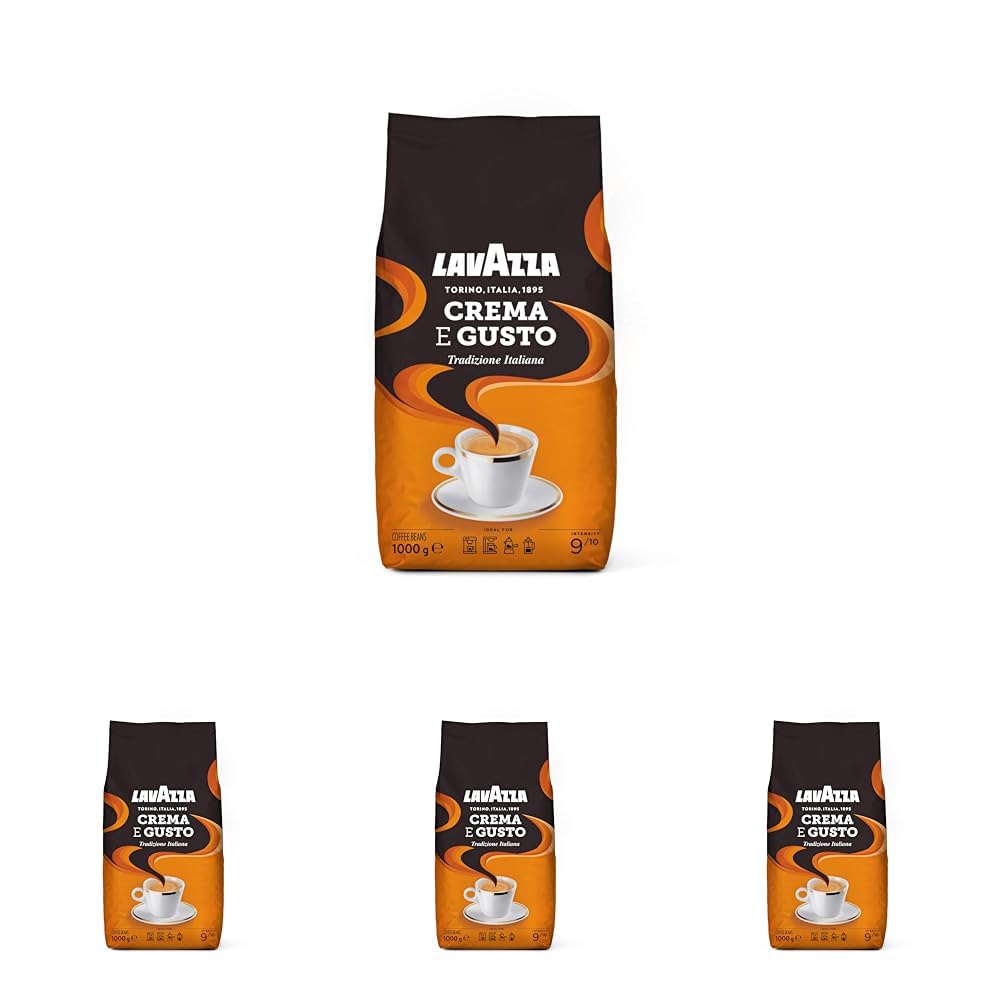 Lavazza, Crema e Gusto Tradizione Italiana, Roasted Coffee Beans with Spicy Aromatic Notes, Ideal for an Espresso, Arabica and Robusta Coffee Beans, 1 kg Pack (Pack of 4)