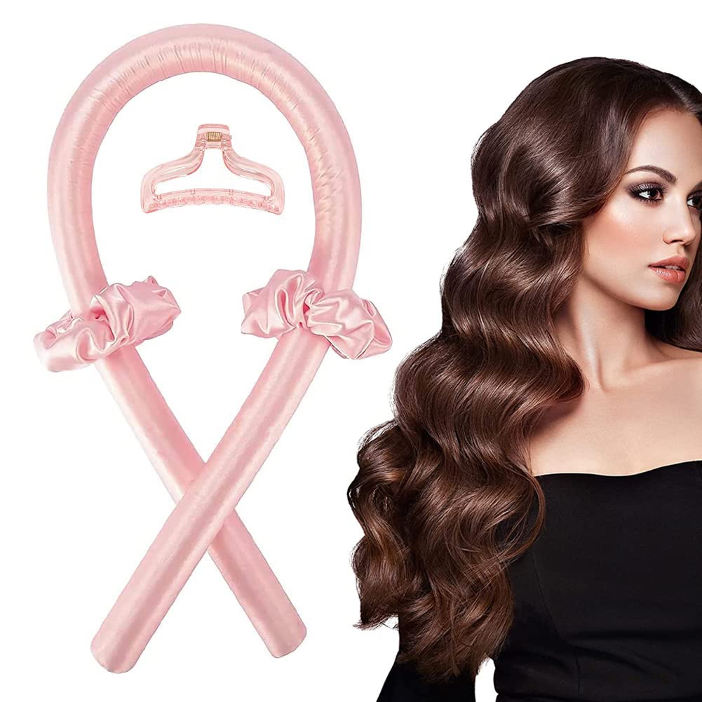 Curler Curls Without Heat, Heatless Band Silk Hair Curler, Heatless Hair Curler With Hairpin, Wave Formers Overnight, Hair Curler No Heat Diy Hairstyle Set, For Long Hair (Pink)