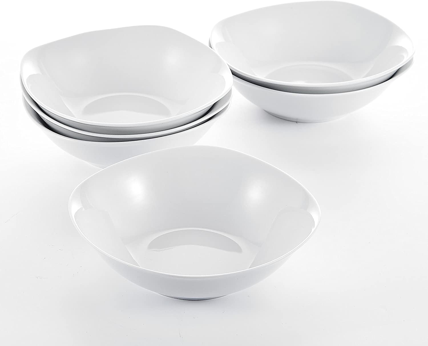\'Malacasa, Elisa Series 42 Pieces White Porcelain Cereal Bowl 6.7 Covers 17x17x5 cm Bowl Salad Dessert Bowls Cream Set for 8 People