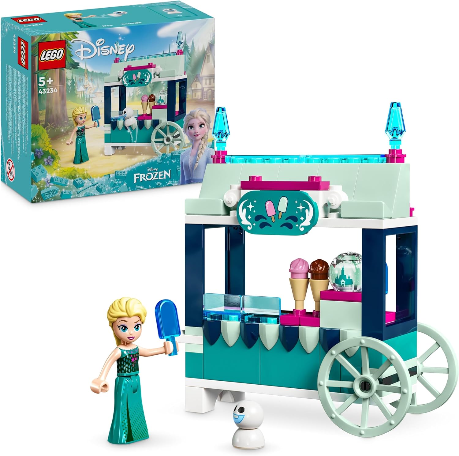 LEGO Disney Frozen Elsa\'s Ice Cream Stand, Ice Cream Toy for Children with Princess Elsa Doll and Mini Snowman, Set for the Film Frozen, Spontaneous Gift for Girls and Boys from 5 Years 43234