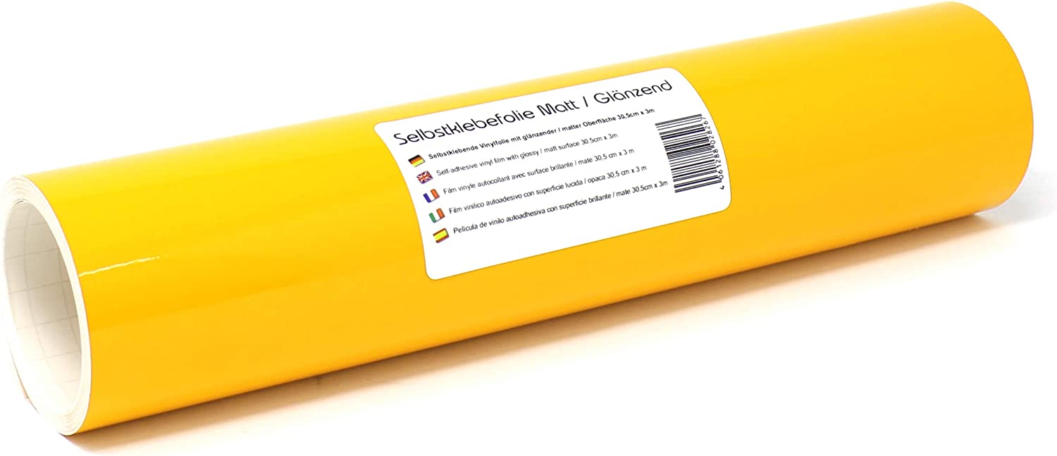 Finest Folia 3 m x 31 cm Plotter Film 105 Colours Matt/Glossy Self-Adhesive Craft Film for Plotting Furniture Film (021 Yellow, Matte)