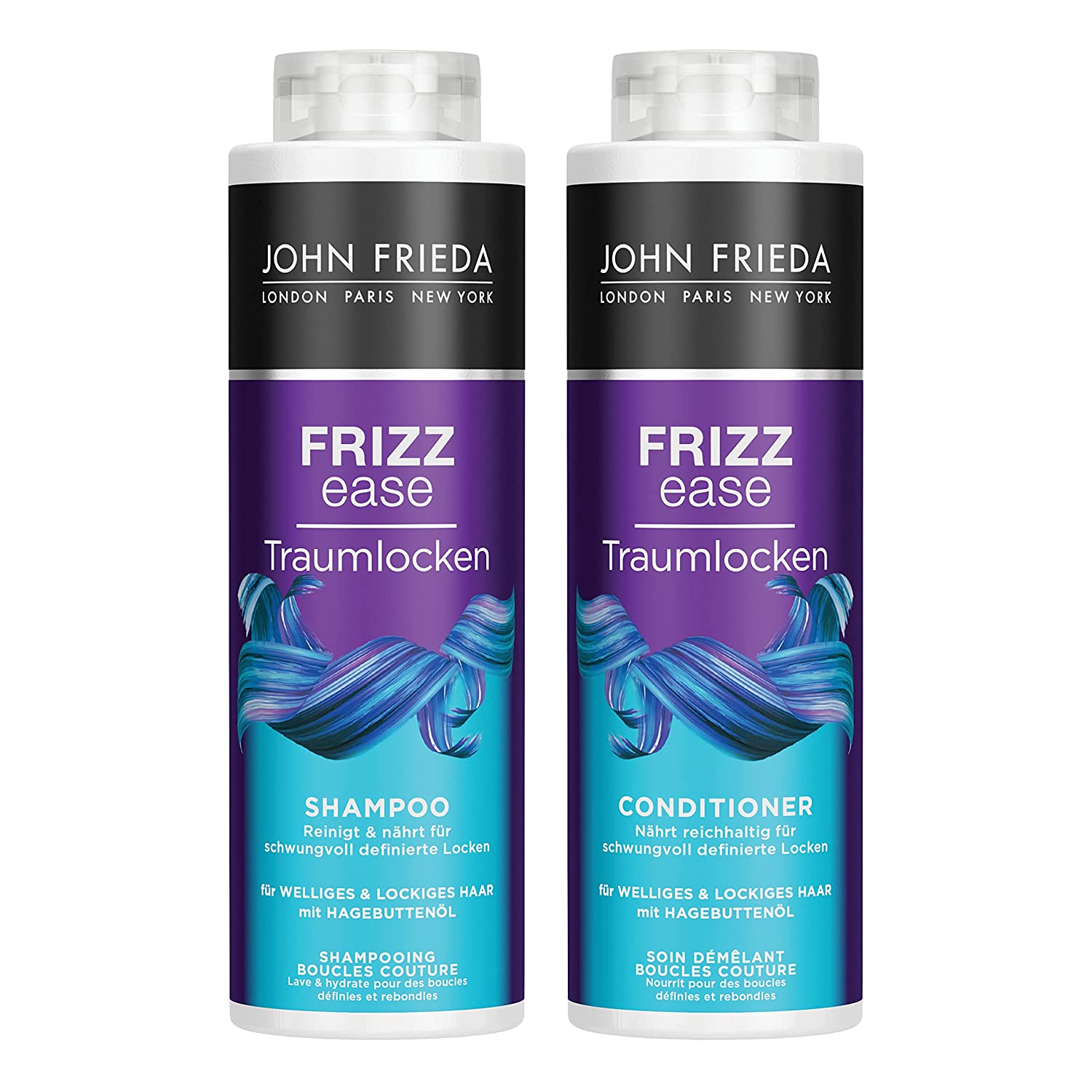 John Frieda Dream Locke Shampoo / Conditioner Value Set - Contents: 1x Shampoo 500 ml & 1x Conditioner 500 ml - Refillable - Frizz Ease Series - For Curly & Wavy Hair, ‎purple