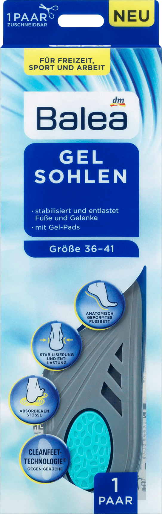 Insoles, Gel, Gr. 36-41 (1 Pair), 2 Pcs