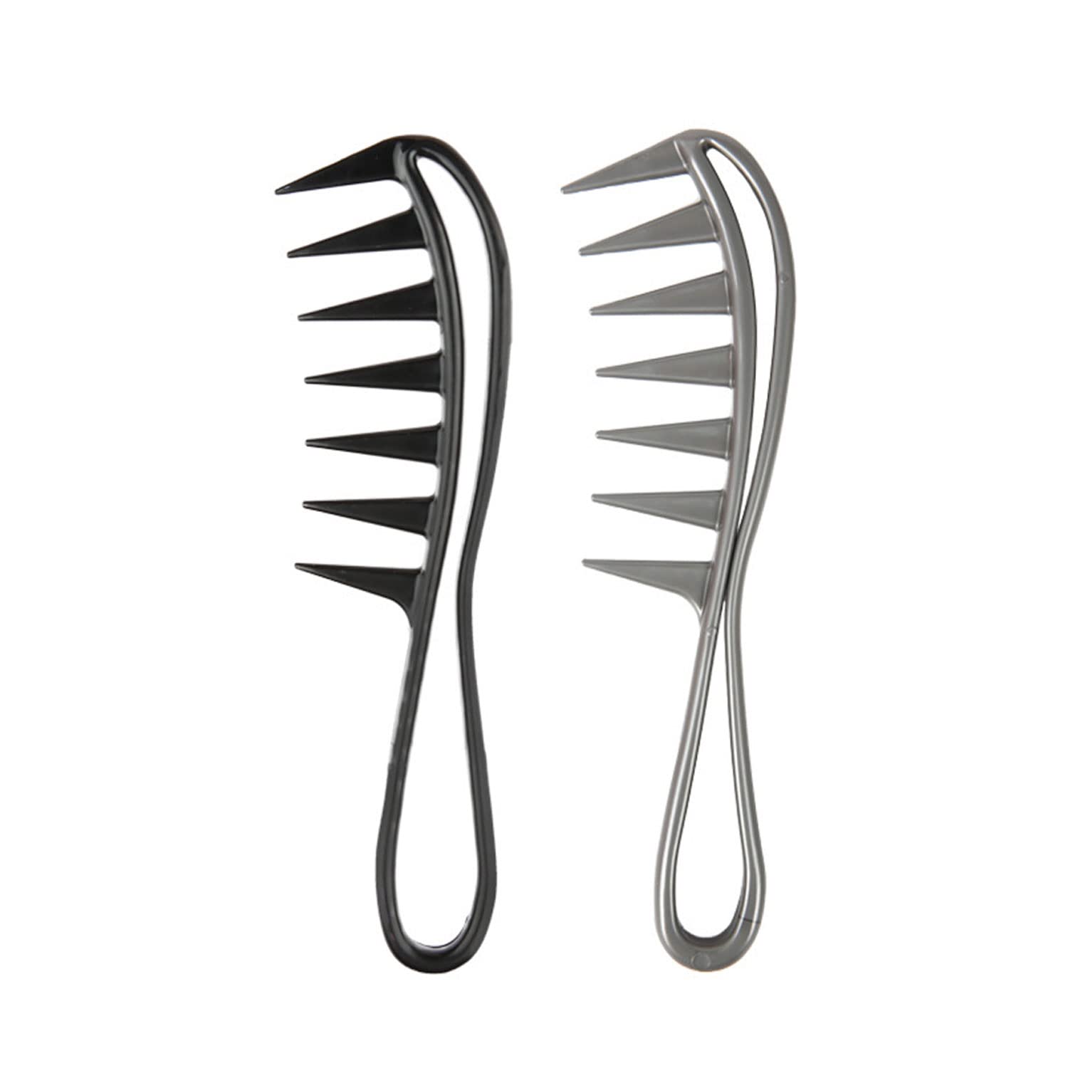 CAM2 Curling Comb, Wide Tooth Shark Tooth Comb, Pack of 2, Hairstyle Comb with Handle, Retro Comb, Afro Comb, Antistatic, for Hair Styling Tool (Black, Grey), ‎grey black