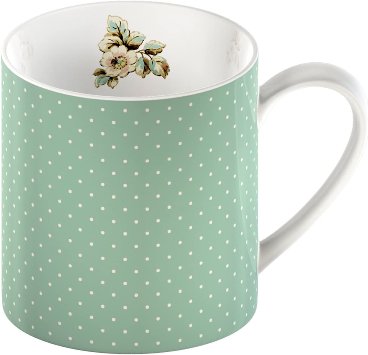 Katie Alice Cottage Flower \'Green Spot\' Fine China Mugs, 330 ml, Set of 6, Green