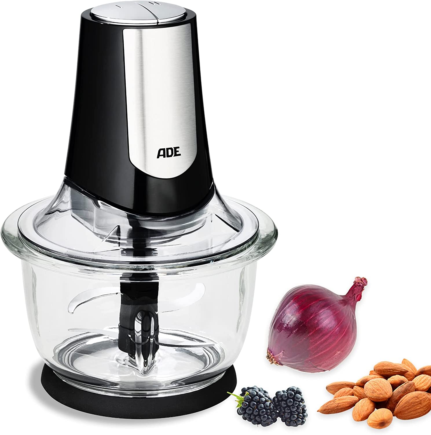 Ade Powerful Electric Chopper | Powerful 500W Motor | Large 1.2l Glass Bowl | 4 Stainless Steel Blades | 2 Speeds | Onions, Vegetables, Meat | Universal and Multi Chopper